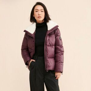 Noize Plum Puffer Jacket Sherpa Fleece Collar Vegan Winter Coat Size M Anthropol